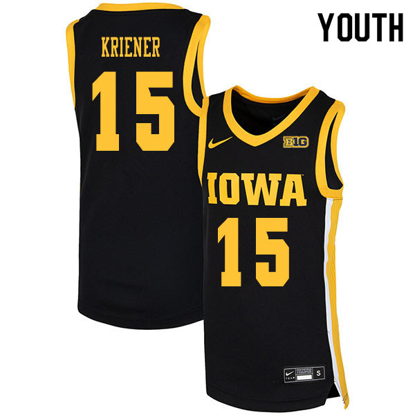 2020 Youth #15 Ryan Kriener Iowa Hawkeyes College Basketball Jerseys Sale-Black - Click Image to Close